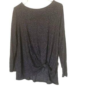 GIBSON Womens Blouse SZ S Black Knot Long Sleeve Boatneck Soft Oversize Stretch